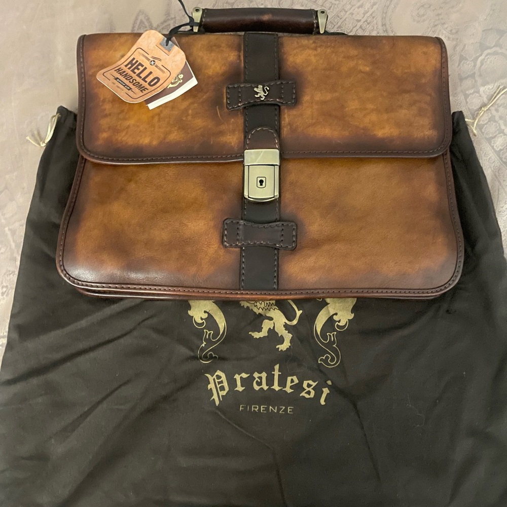 Pratesi Firenze Mens Italian Brown Briefcase